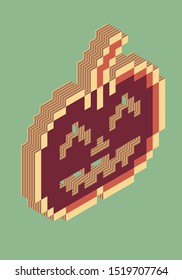Halloween pumpkin pixel art. Colorful layers make an illusion of 3d form. Vector illustration.