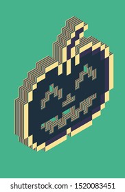 Halloween pumpkin pixel art. Colorful layers make an illusion of 3d form. Vector illustration.