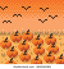 Halloween Pumpkin pixel art. Vector illustration.