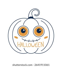 Halloween Pumpkin with Playful Face Cartoon-Style Decoration Featuring Stitched Smile and Fun Lettering