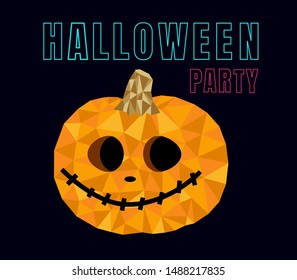Halloween pumpkin with Polygon art Style. on dark background. for poster, greeting card, banner.