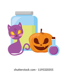 halloween pumpkin with potion and cat