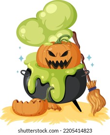 Halloween Pumpkin In Potion Pot Illustration