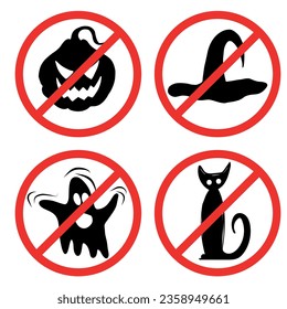 Halloween pumpkin. Prohibition of pumpkins. Forbidden pumpkin. The crossed pumpkin. Stop halloween. Vector illustration. Template for banner, poster, flyer, greeting card.