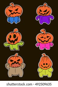 Halloween pumpkin.Set pumpkins puppet. colorful bright on a black background. vector illustration