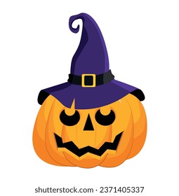 halloween pumpkin with purple witch hat 
