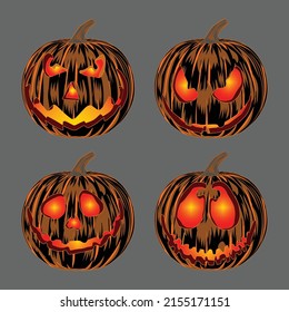 Halloween Pumpkin Realistic, Ghost Black Pumpkin Vector Art, Icons, Set Illustratio
