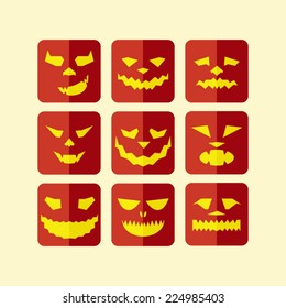 halloween pumpkin red icons. flat style