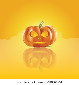 halloween pumpkin with reflective shadow, vector illustration