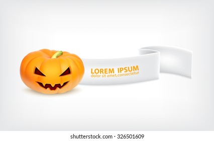 Halloween pumpkin with ribbon. Halloween background. EPS10 vector
