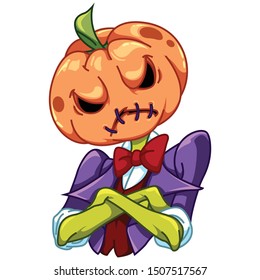 Halloween pumpkin. Sad Jack o Lantern. Vector illustration in a cartoon style. Isolated on white background. Elements for you Halloween.