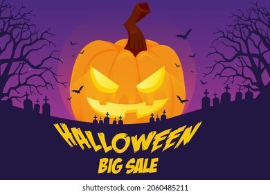 Halloween Pumpkin sale 50 percent off discount concept. Banner and background vector illustration