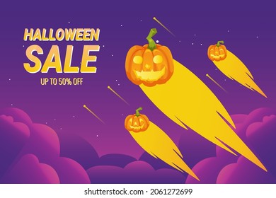 Halloween Pumpkin sale 50 percent off discount concept. Banner and background vector illustration
