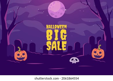 Halloween Pumpkin sale 50 percent off discount concept. Banner and background vector illustration