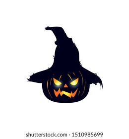halloween pumpkin with scarecrow hat
