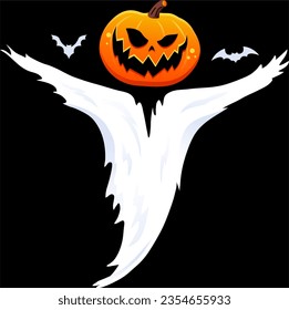 Halloween pumpkin scarecrow illustration in the black