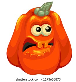 Halloween pumpkin with 
scared face without background. Vector cartoon Illustration.