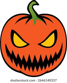 Halloween Pumpkin with Scary Expression – Colorful Vector Illustration