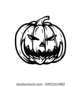 calabaza de halloween cara de miedo estilo sketch clásico ilustración de diseño vintage