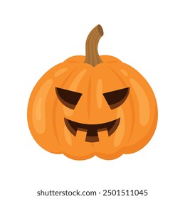 Halloween pumpkin with scary face. Carved Halloween holiday decoration. Vector illustration isolated on white background.