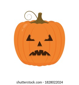 Halloween Pumpkin with scary face icon isolated on white. Cute cartoon Jack-o'-Lantern. Halloween party decorations. Easy to edit vector template.