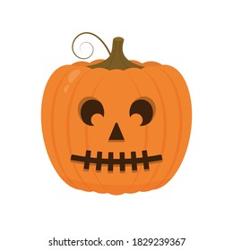 Halloween Pumpkin with scary face icon isolated on white. Cute cartoon Jack-o'-Lantern. Halloween party decorations. Easy to edit vector template.