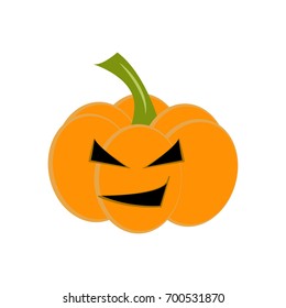 Halloween pumpkin with scary face isolated on white background. Vector Illustration