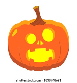 Halloween pumpkin with scary face izolated on white background. Halloween decor. Pumpkin head.  Vector cartoon Illustration.