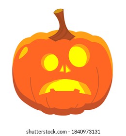 Halloween pumpkin with scary face izolated on white background. Halloween decor. Pumpkin head. Vector cartoon Illustration.
