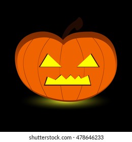 Halloween pumpkin with scary face and light inside. Vector illustration.