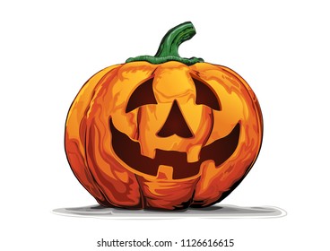 Halloween pumpkin with scary face on white