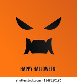 Halloween Pumpkin with Scary Face on Orange Background. Vector Cartoon Illustration.