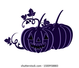 halloween pumpkin with scary face on white background