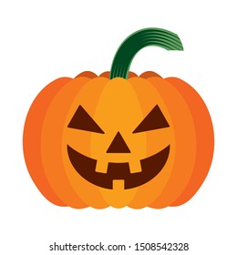 Halloween pumpkin with scary face on white