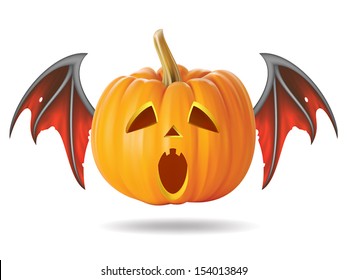 Halloween pumpkin with scary face on  white