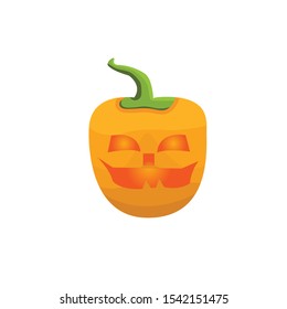 Halloween pumpkin with scary face on white
