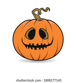 Halloween pumpkin with scary face on white background. Vector cartoon Illustration. Halloween pumpkin isolated. Halloween decor. Pumpkin head