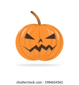Halloween pumpkin with scary face on white, happy lantern, vector illustration