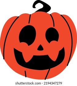 Halloween pumpkin with scary face on white