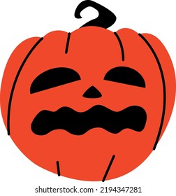 Halloween pumpkin with scary face on white