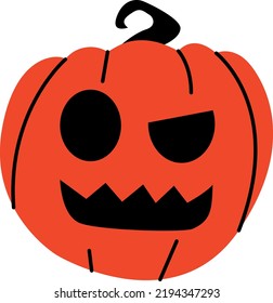 Halloween pumpkin with scary face on white