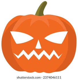 Halloween pumpkin with scary face on white background.