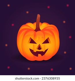 Halloween Pumpkin with scary face on dark background. Vector cartoon illustration.