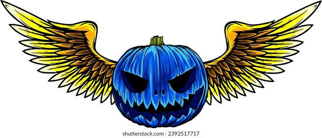 Halloween pumpkin with scary face on white