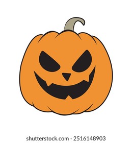 Halloween pumpkin with scary face on a white background with copy space