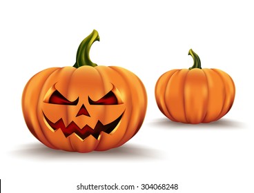 Halloween Pumpkin With Scary Face On White