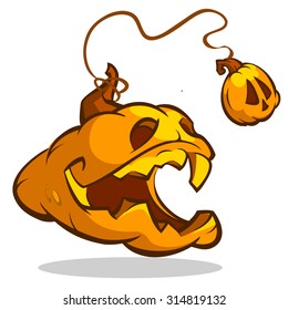 Halloween pumpkin with scary face on white. Vector illustration isolated