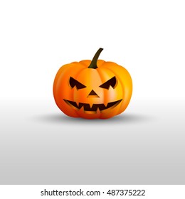 Halloween pumpkin with scary face on white background. Vector Illustration.