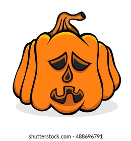 Halloween pumpkin with scary face on white. Vector illusrtration