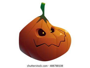 Halloween pumpkin with scary face on white background